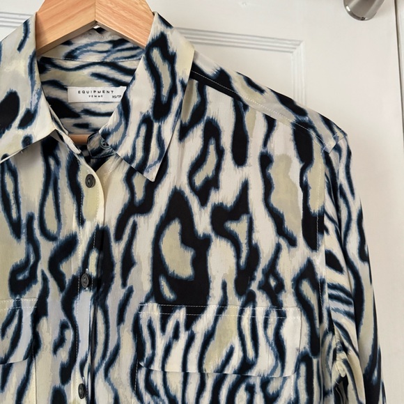 Equipment Silk Button Down Marshmallow Abstract Leopard Print Button-Up Shirt - Picture 2 of 9